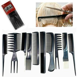 V7® 10 Piece Comb Set Hair Styling Professional Black Hairdressing Brush Barbers Comb Barbers Salon Haircut Trim Antistatic Tail Men & Women (BLACK)