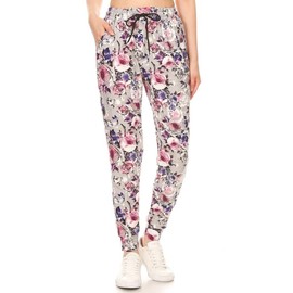 Leggings Depot Women's Relaxed fit Jogger Pants - Track Cuff Sweatpants with Pockets-R662, Medium, Cherish Rose