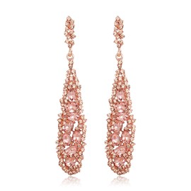 Crysdue Rhinestone Bridal Dangle Earrings for Prom Party, Crystal Cluster Wedding Chandelier Earring for Women Bride Bridesmaid Champagne Rose Gold-Tone