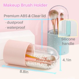 Kalevel Makeup Brush Organizer Pearl Cosmetic Brush Holder with Color Remover Sponge and Makeup Brush Cover Protectors (White)