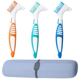 Pack of 3 Hard Denture Brushes, Denture Brush Toothbrushes with White Carry Case, for Cleaning False Teeth (3 Colours) Bathroom Accessories