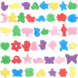 SOFPLATE 48Pcs Shaped Painting Sponges Craft Paint Sponge Colorful Assorted Animals Plant Mixed Shapes Foam Drawing Stamp Kit for DIY Art Crafts Learning Models Activities Brushes Tools Decoration