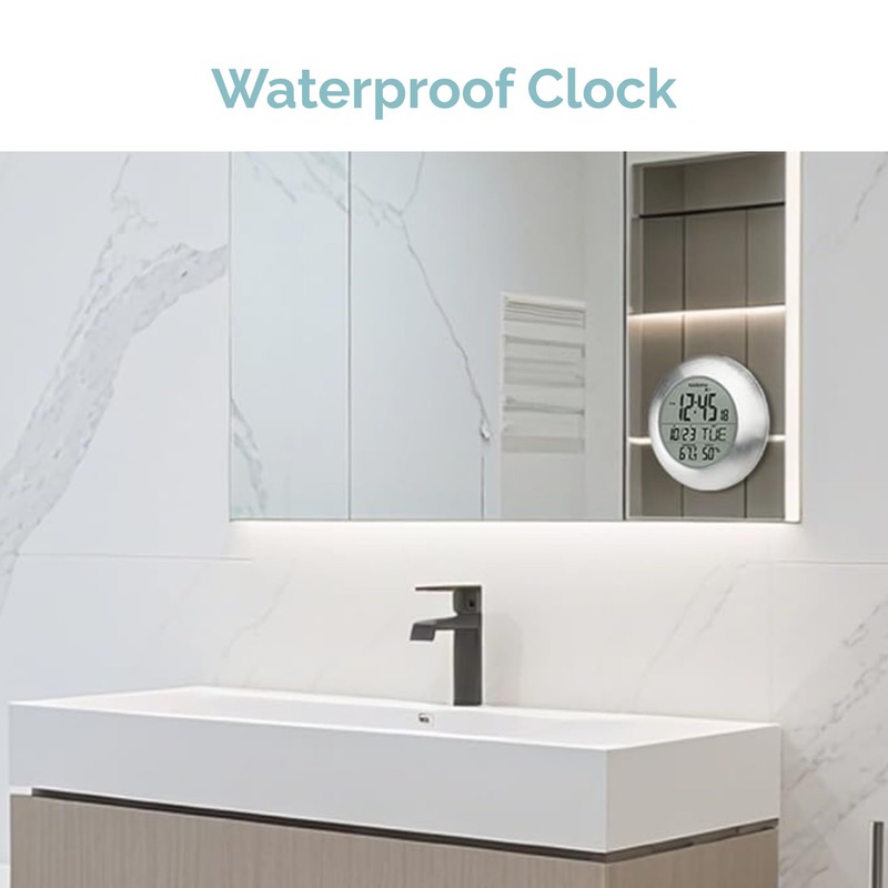 KADAMS Bathroom Shower Digital Wall Clock 9.5'' Kitchen Clock Calendar