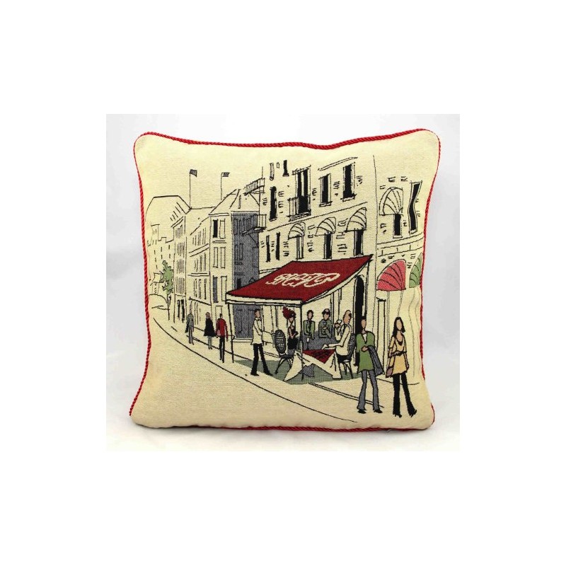Street Cafe Vintage Tapestry Cushion Covers 18" x 18"