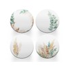 4 x Round Sage Green Coasters - Leaves Leaf Pattern