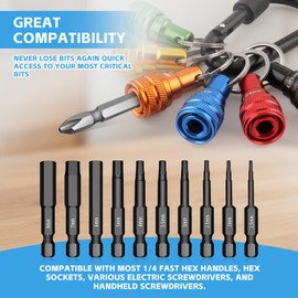 LIFSHP 6Pcs Drill Bit Holder, 1/4 Hex Shank Bit Holder Key Chain, Push to Unlock Quick Release Bit Holder for Impact Driver Extension Bar Nut Driver Screwdriver & Drill Bits-Multi-Color