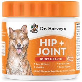 Dr. Harvey's Hip & Joint Soft Chews for Dogs, Daily Mobility Supplement Chewable Bites for Dogs with Glucosamine, Chondroitin & MSM, Green Lipped Mussel, Chicken Flavor (90 Chews)