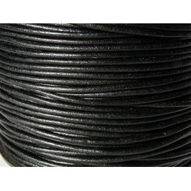 Leather Cord, Leather Cord, Leather Strap 10 m, Round, 2.0 mm, Black