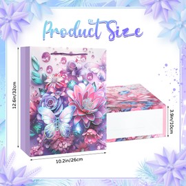 Pineraap 12 Pack Floral Gift Bags with Handles, Medium Size 12.6x10.2x3.9 Inch, Floral Goodie Bags with Gold Foil for Wedding Baby Shower Birthday Party Decorations Supplies