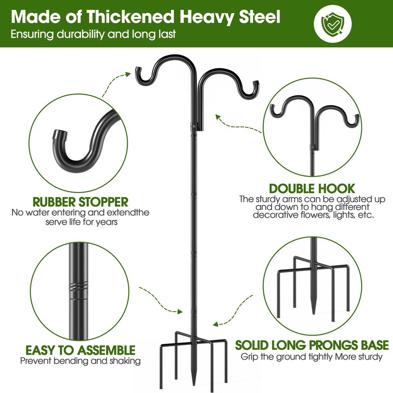 Double Shepherds Hooks for Outdoor,76" Heavy Duty Bird Feeder Pole