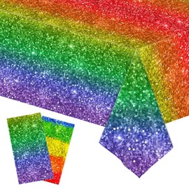 BASEMMAHER 2Pcs Pride Rainbow Tablecloth Gay Pride Day Neon Gradient Color Plastic Disposable Table Covers Colorful Table Cloths Decor for Birthday Party Picnic Kitchen Dining Home Decoration