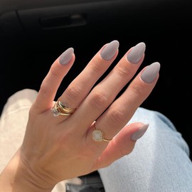 Greige Press On Nails Short Oval,KQueenest Thick Acrylic Nails Press Ons,Short Almond Nails Glue on,Natural Round Fake Nails,One Color Gel Stick On Nails Set For Tiny Average Wide Nail Beds