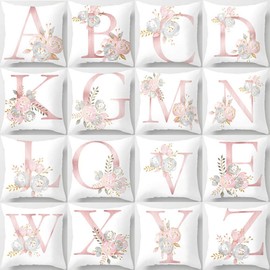 Eanpet Throw Pillow Covers Alphabet Decorative Pillow Cases ABC Letter Flowers Cushion Covers 18 x 18 Inch Square Pillow Protectors for Sofa Couch Bedroom Car Chair Home Decor (D)