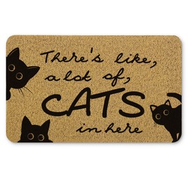 Qnhij Funny Black Cat Welcome Mats for Front Door, Cat Door Mat, Humorous Cute Black Kitty Kitten Doormat for Porch Outside Inside Outdoor Indoor Entrance, Cats Bath Rug, 17x30 Inches