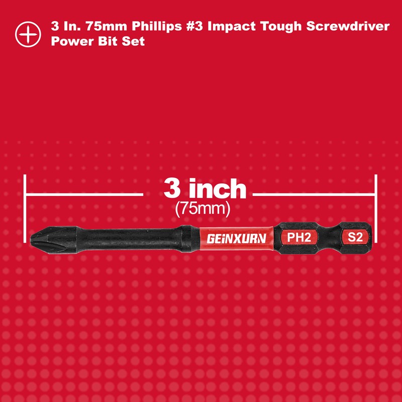 Geinxurn Impact Tough #2 Phillips 3 in. D2 Steel Long