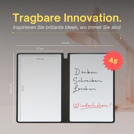 PREVIS Whiteboard Small A5 Foldable and Portable with 3 Markers + Eraser Cloth + Carry Bag - Mini Whiteboard Set - Desk Whiteboard - Board for Writing and Wiping - Work and Study