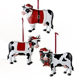 Country Marketplace Christmas Cow Ornament 3 Assorted