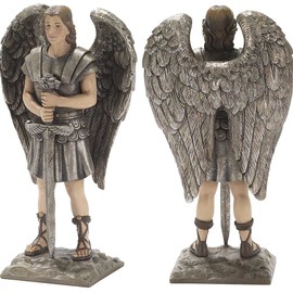 Archangel Michael 8 x 6 inch Silver Tone Resin Stone Table Top Figurine