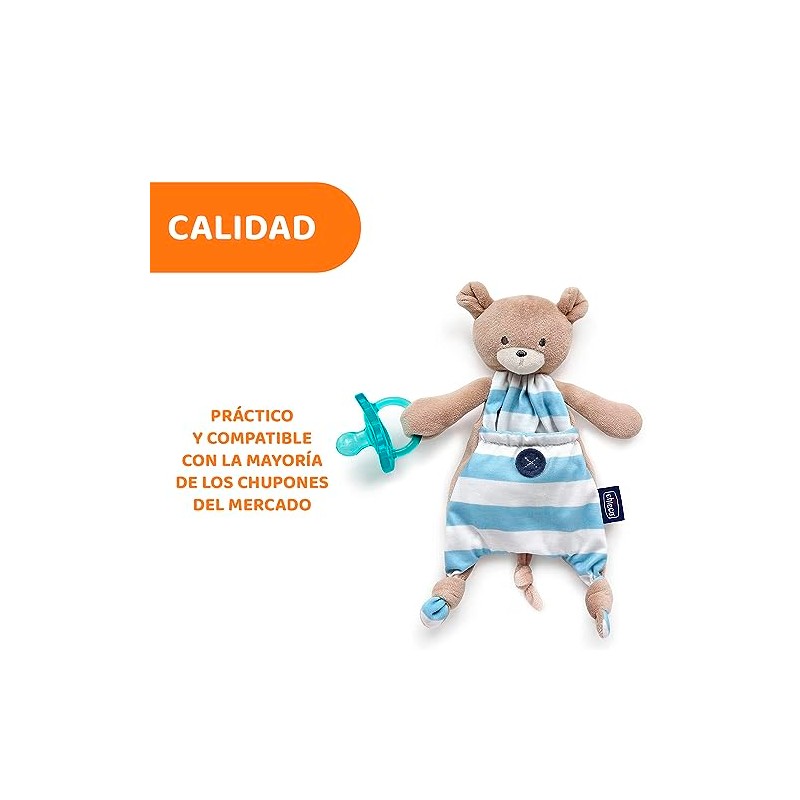 CHICCO, Porta Chupón Pocket Friend, Color Azul