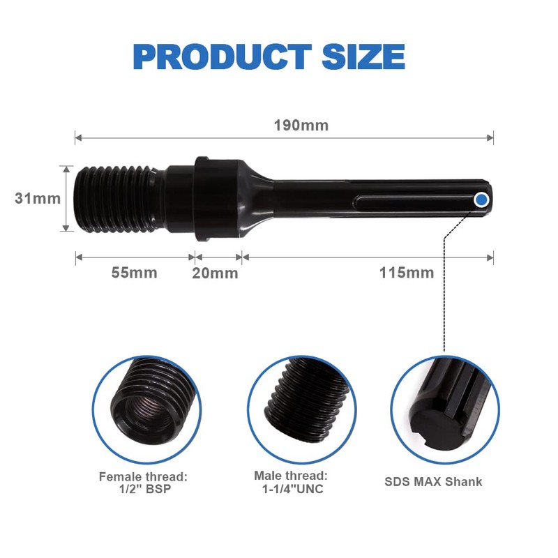 Core Drill Bit Adapter - 1 1/4"-7 UNC Male Thread