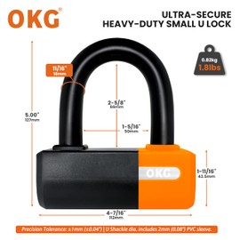 OKG Heavy Duty Small U Lock – 18mm Anti-Cut Manganese Alloy Steel U-Shackle | Dual-Deadbolt Anti Theft Motorcycle Lock for eBike/ATV/Trailer | Drill-Proof & Weatherproof (4 Keys, No Security Chain)