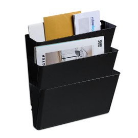 Relaxdays Wall Magazine Holder, Set of 3, A4, Plastic, HBT: 19 x 33 x 10.5 cm, Magazine Holder, Newspaper Holder, Black