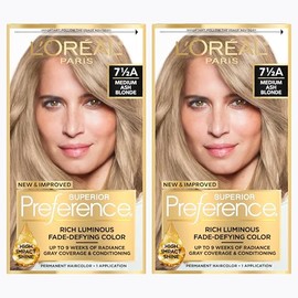 L'Oréal Paris Superior Preference Fade-Defying + Shine Permanent Hair Color, 7.5A Medium Ash Blonde (2 Count) Hair Dye