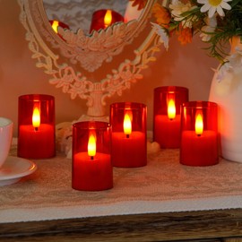 Zevanor Flameless Small Tea Light LED Candles, Acrylic Battery Operated Votive 1.7" x2.5" with Remote Control and Timer, Tealight Red Flickering Warm Light Pack of 8 Electric Long Lasting
