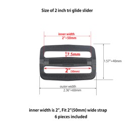 Ahijklmn Tri Glide Slides Plastic Adjustable Webbing Bar Slide Strap Adjuster Clip Slider Buckle Black (2"(50mm) - 6pcs)