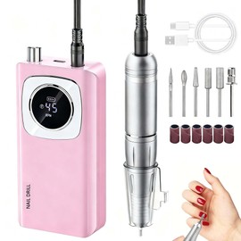 Professional Electric Nail Drill 45000RPM, Portable Rechargeable Electric Nail File with LCD Display, 6 Drill Bits and Sanding Bands, Low Noise Nail Drill Kit for Acrylic Gel Nails,Salon & Home Use