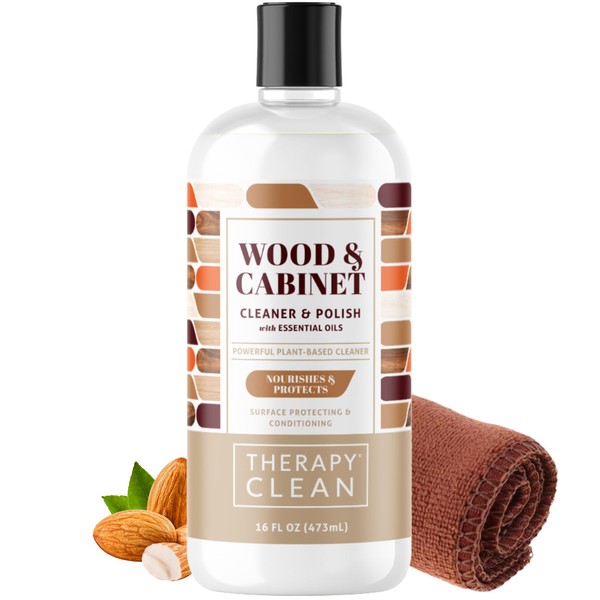 Therapy Wood Cleaner and Polish Bundle With Premium Microfiber Cloth - Best Wood Polish for Furniture - Wood Cleaner - Cabinet and Table Restorer - Natural Conditioner