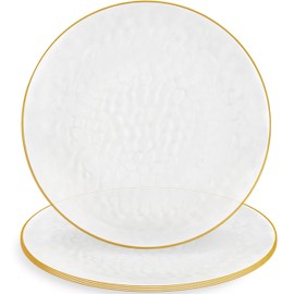 Clear With Gold Rim Hammered Round Charger Plates (Pack Of 4) - 13" - Elegant & Disposable Plastic, Perfect for Birthday Parties, Weddings, Events, Celebrations, & More
