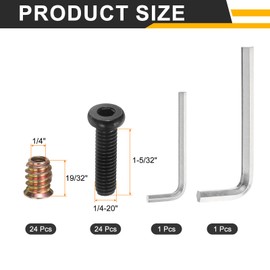 sourcing map 28Sets 1/4-20 x 1-5/32" Furniture Screw Threaded Inserts for Wood, 1/4 x 19/32" Inserts Nut Bolt Fastener Connector with Hex Socket Drive Mount for Secure Joints