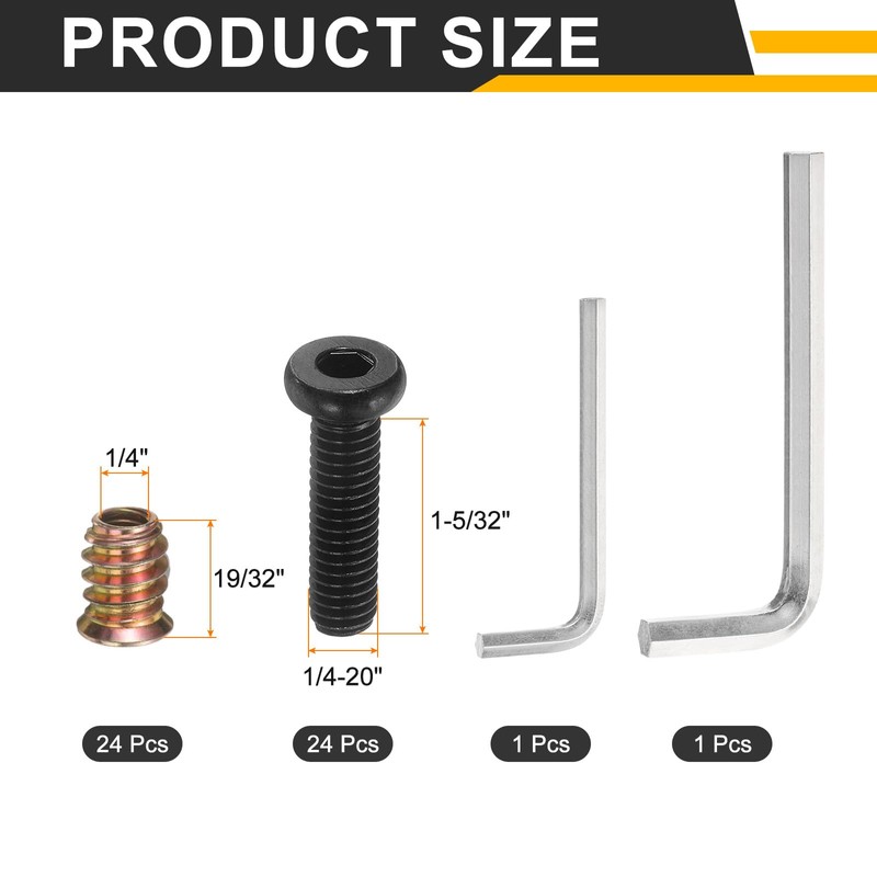 sourcing map 28Sets 1/4-20 x 1-5/32" Furniture Screw Threaded Inserts