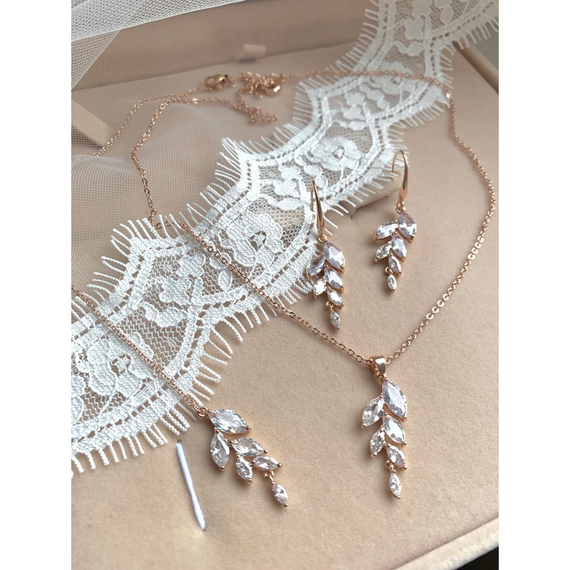 ONDEGO Rose Gold Earrings Bridal Jewellery Gift Leaf