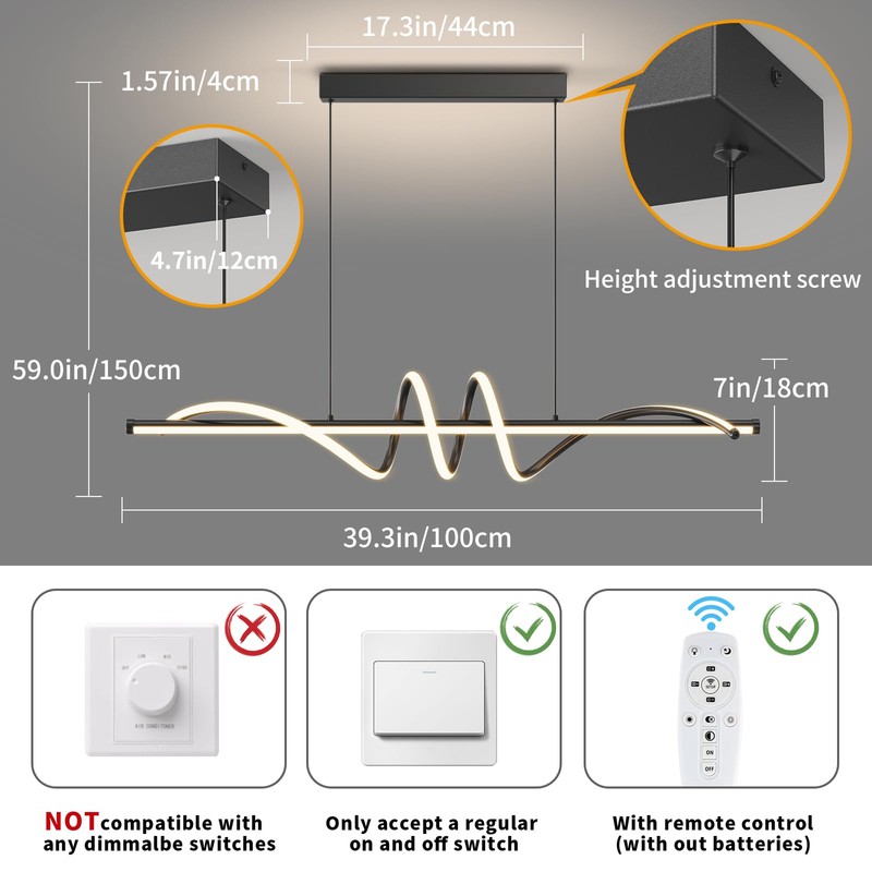 Zihoi Modern LED Pendant Lights, Ceiling Chandelier Dimmable with Remote