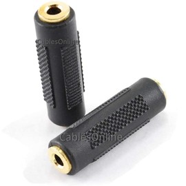 CablesOnline, 2-Pack 3.5mm TRS Stereo Barrel Connector F/F Coupler Gender Changer, Black/Gold, GC-202G-2