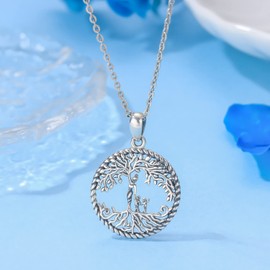 Friggem Tree of Life Necklace for Women 925 Sterling Silver Family Mother Child Tree of Life Pendant Necklace Birthday Mother's Day Jewellery Gifts for Mum Daughter Grandma Sister, Sterling Silver, No