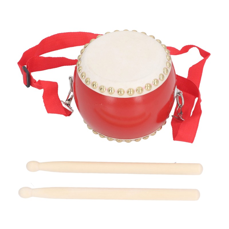 Kids Chinese Drum Plastic Sheepskin Maple Wood Red Color Children
