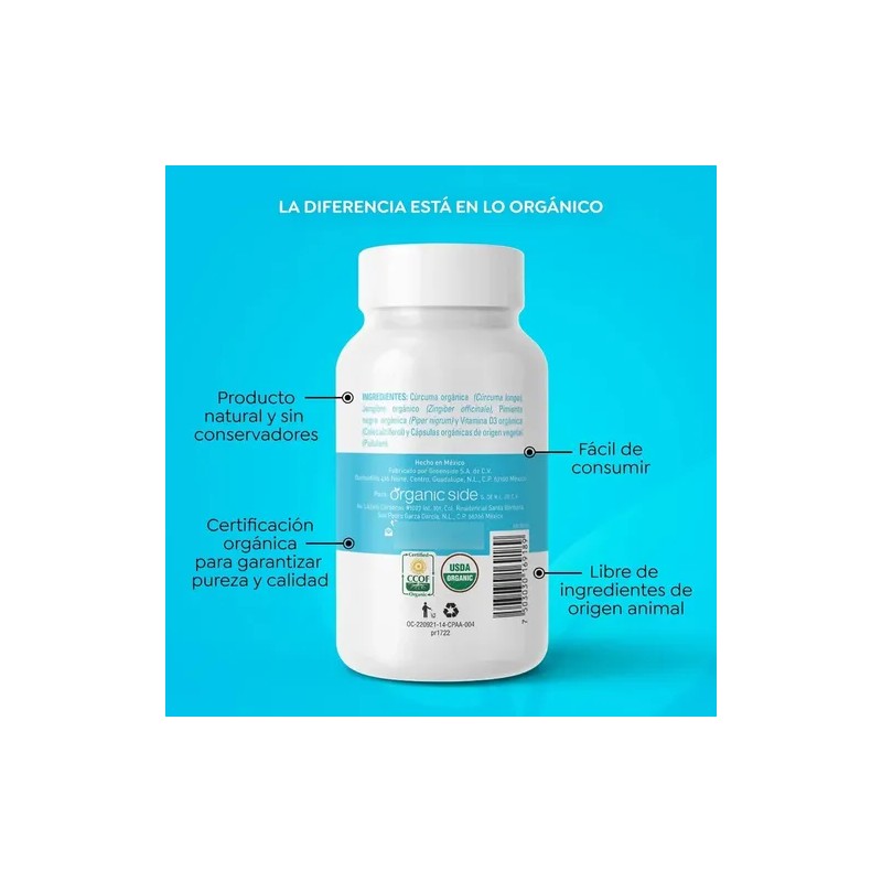 Vitamina D3 Con Cúrcuma, Jengibre Y Pimienta Organic Side