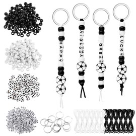 PineHaven 574 PCS Soccer Bead Keychain Making Kit,DIY Soccer Keychain Craft Set with 300 Letter Beads,200 Colorful Beads,50 Soccer Beads,12 Key Rings for Crafts Soccer Team Gifts Party Favors
