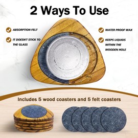 Amcortn Mid Century Modern Decor Coasters Set of 5 - Absorbent Coaster, Wooden Felt Coaster for Drinks Midcentury Modern Decoration