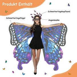 Sundonix Chiffon Fancy Dress Butterfly Cape for Women - Colourful Carnival Costume Women, Ideal for Carnival, Fancy Dress and Cosplay (So Purple)