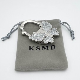 KSMD Portable Purse Hanger for Table and Bars - Foldable Handbag Holder and Organizer - Pocketbook Storage Hook for Desk - Silver Butterfly