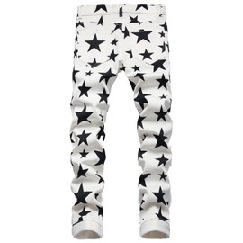 Men's Casual Star Printed Jeans Skinny White Denim Pants (5692 White, 38)