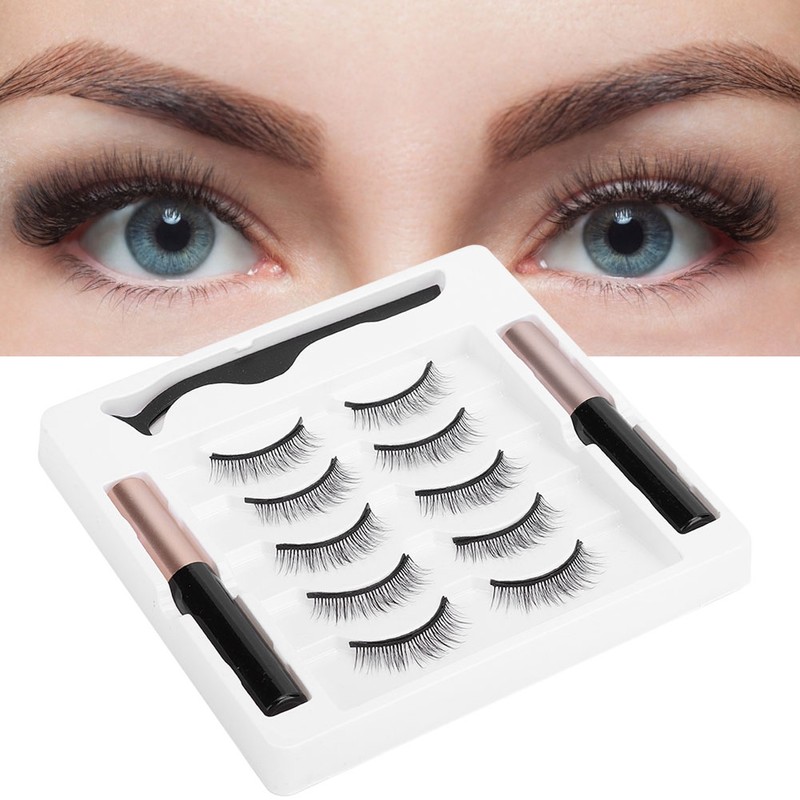 5 Pairs False Eyelashes Magnetic Liquid EyelinerTweezers Set Eyelashes Makeup