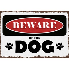 mrdeco Metal Sign 20 x 30 cm Curved Beware of the Dog Caution Dog Decorative Tin Sign Tin Sign