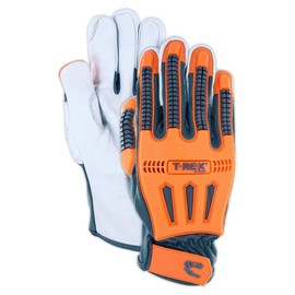 MAGID T-REX Windstorm ANSI A4 TRX744 Impact Glove, 2 Pairs, Size 9/Large, Hi-Vis Safety Orange & Grey
