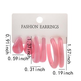 Minimalist Large Round Earrings Boho Vintage Earrings for Women Dangling Hoop Earrings Lightweight Waterdrop Teardrop Earrings Pink Cicle Earrings 3Pairs