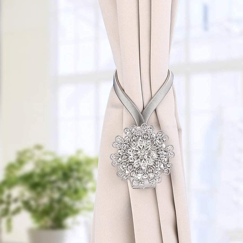 ANCLLO 2pcs Magnetic Tieback, Crystal Curtain Hold backs Blossom Diamond